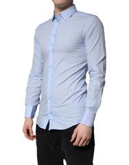 Dolce & Gabbana Light Blue Cotton GOLD Dress Formal Shirt - IT38 | XS - Shirts