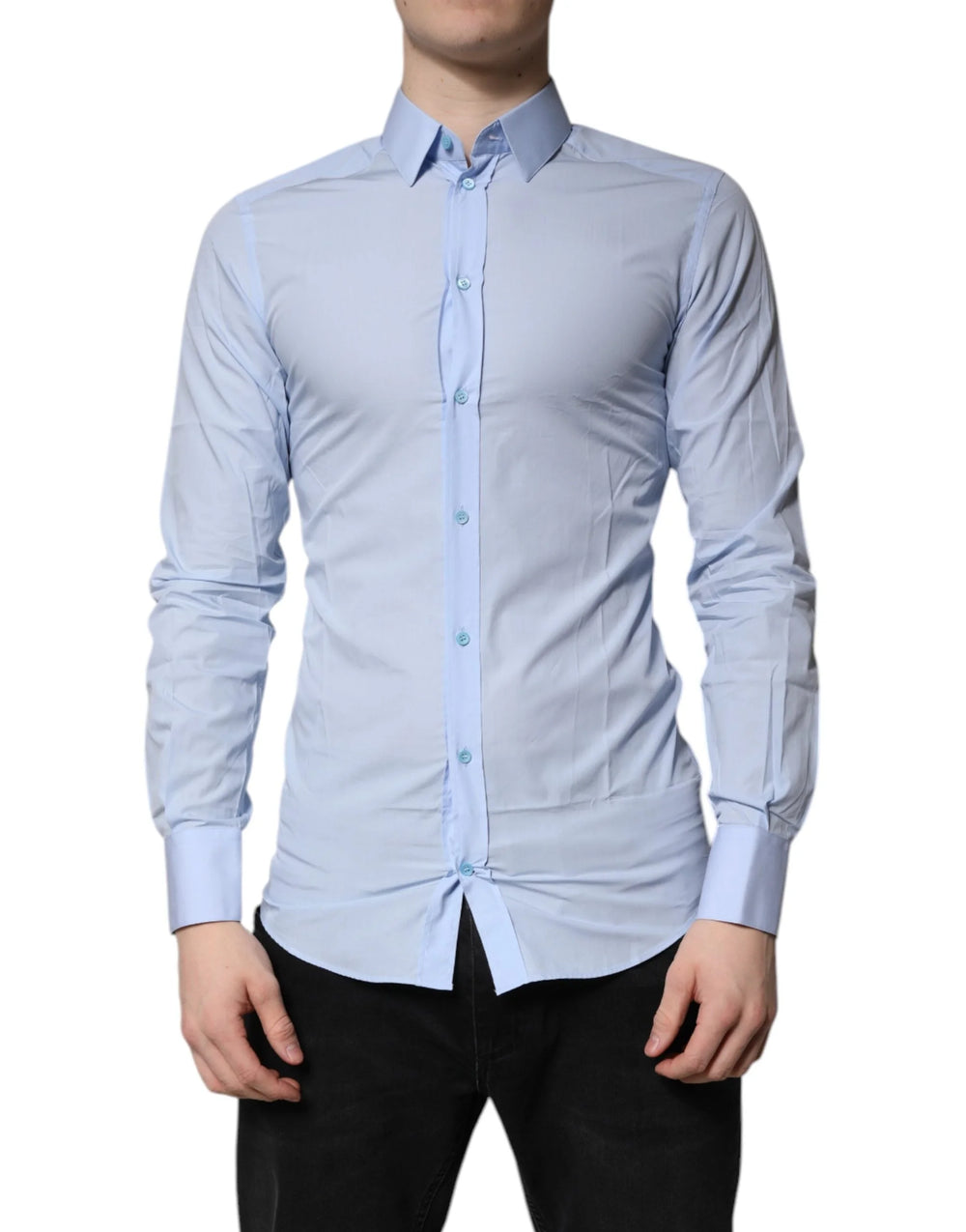 Dolce & Gabbana Light Blue Cotton GOLD Dress Formal Shirt - IT38 | XS - Shirts