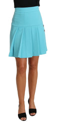 Dolce & Gabbana Light Blue Crystal Wool A-line Pleated Skirt - IT36 | XS - Skirts