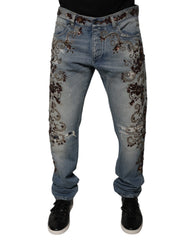 Dolce & Gabbana Light Blue Embroidered Skinny Denim Jeans - IT52 | XL - Jeans