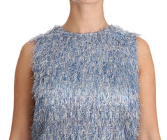 Dolce & Gabbana Light Blue Fringe Shift Gown Dress - Dresses