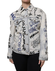 Dolce & Gabbana Light Blue Graffiti Button Down Denim Jacket - IT40|S - Trucker Jackets