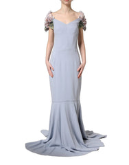 Dolce & Gabbana Light Blue Hydrangea Embellished Cap Sleeve Dress - IT38 | XS