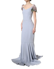 Dolce & Gabbana Light Blue Hydrangea Embellished Cap Sleeve Dress - IT38 | XS