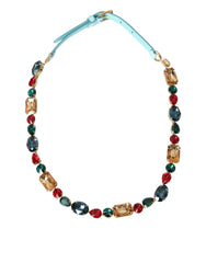 Dolce & Gabbana Light Blue Leather Crystal Chain Waist Belt - 85 cm / 34 Inches - Belts