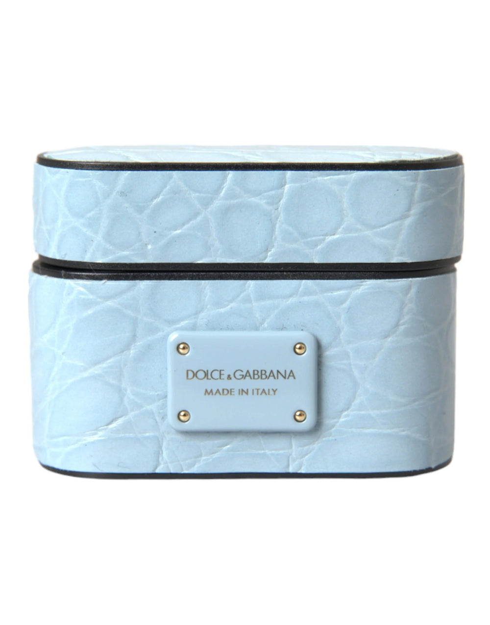 Dolce & Gabbana Light Blue Leather Metal Logo Plaque Airpods Case - Headphone Carrying Cases