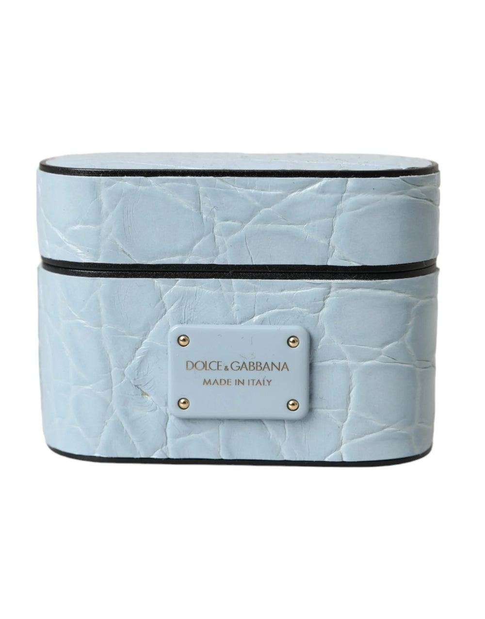 Dolce & Gabbana Light Blue Leather Metal Logo Plaque Airpods Case - Headphone Carrying Cases