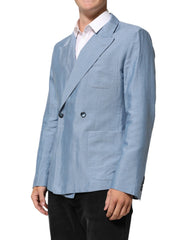 Dolce & Gabbana Light Blue Linen Double Breasted Men Jacket Blazer - IT52 | L - Sport Jackets