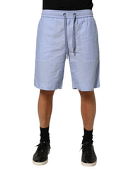 Dolce & Gabbana Light Blue Linen Mid Waist Men Bermuda Shorts - Bermudas
