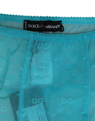 Dolce & Gabbana Light Blue Nylon Logo Lace Leggings Pants Underwear - IT2 | S - Hosiery