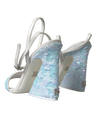 Dolce & Gabbana Light Blue Sequin Ankle Strap Sandals Shoes - EU39/US8.5 - Sandals