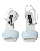 Dolce & Gabbana Light Blue Sequin Ankle Strap Sandals Shoes - EU39/US8.5