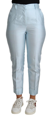 Dolce & Gabbana Light Blue Silk Cropped Tapered Trouser Pants - IT38|XS - Trousers