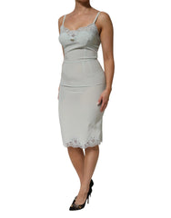 Dolce & Gabbana Light Blue Silk Lace Midi Bodycon Slip Dress - IT42|M - Dresses