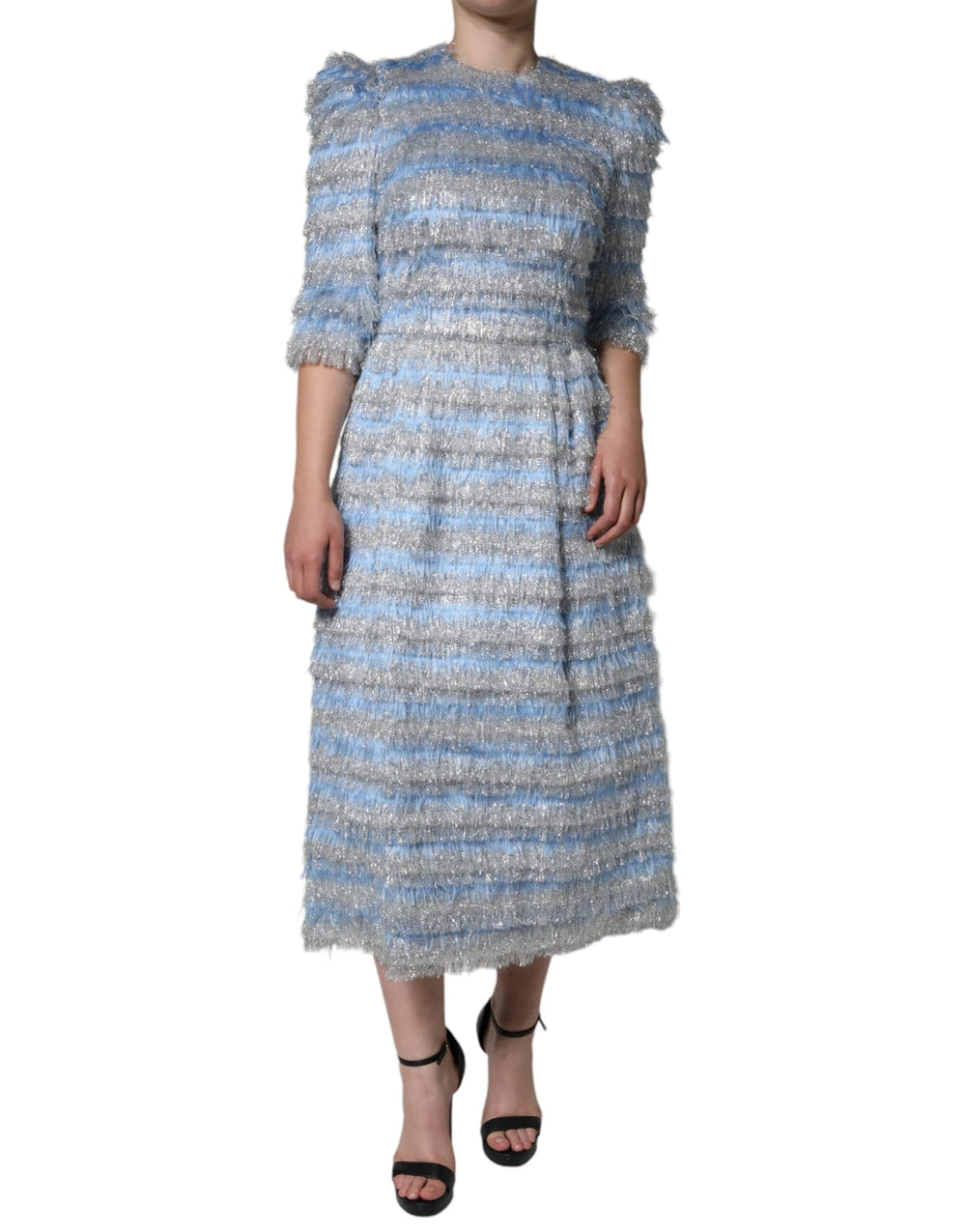 Dolce & Gabbana Light Blue Silver Jacquard A-line Midi Dress - IT40|S - Dresses