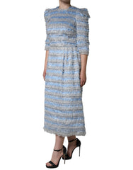 Dolce & Gabbana Light Blue Silver Jacquard A-line Midi Dress - IT40|S - Dresses