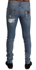 Dolce & Gabbana Light Blue Tattered Cotton Denim Skinny Jeans - IT44 | XS - Jeans