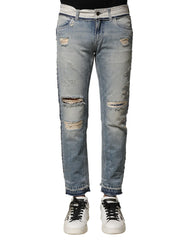 Dolce & Gabbana Light Blue Tattered Straight Men Denim Jeans - Jeans