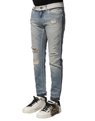 Dolce & Gabbana Light Blue Tattered Straight Men Denim Jeans - Jeans