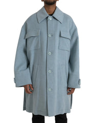 Dolce & Gabbana Light Blue Wool Button Trench Coat Jacket - IT52 | XL - Trench Coats