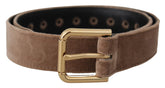 Dolce & Gabbana Light Brown Velvet Gold Tone Logo Metal Buckle Belt - 65 cm / 26 Inches - Belts