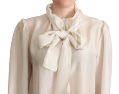 Dolce & Gabbana Light Gray Ascot Collar Shirt Silk Blouse Top - IT44|L - Blouses