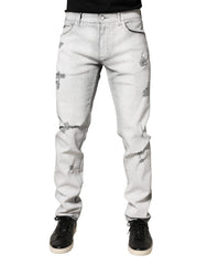 Dolce & Gabbana Light Gray Distressed Skinny Men Denim Jeans - IT48 | M