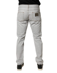 Dolce & Gabbana Light Gray Ripped Cotton Regular Denim Jeans - IT48 | M