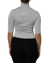 Dolce & Gabbana Light Green Silk Turtleneck 3/4 Sleeves Top - IT38 | XS - Sweaters