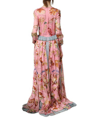 Dolce & Gabbana Light Pink Bread Print Pleated Maxi Dress - IT36|XXS