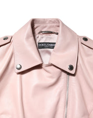 Dolce & Gabbana Light Pink Collar Leather Women Biker Jacket - IT38 | XS - Bomber Jackets