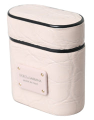 Dolce & Gabbana Light Pink Leather Metal Logo Plaque Airpods Case - Headphone Carrying Cases