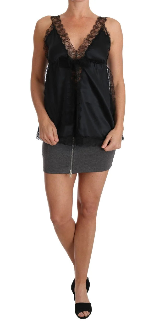 Dolce & Gabbana Lingerie Cami Black Lace Silk Stretch - Camisoles
