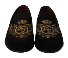 Dolce & Gabbana Loafers Black Velvet Gold Crown - EU39/US6 - Flats