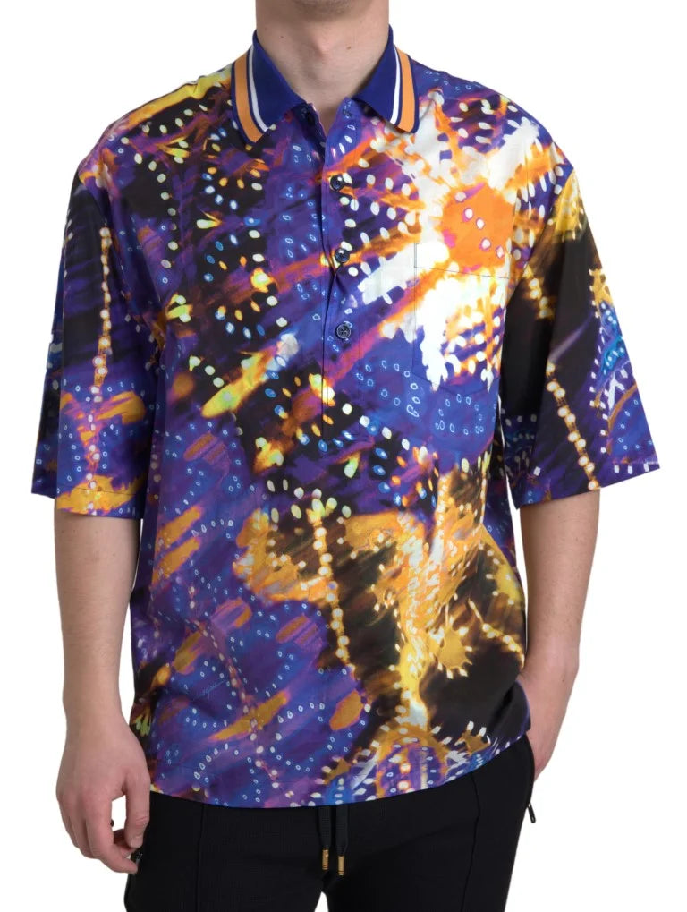Dolce & Gabbana Luminaire Print Cotton Polo Top Men Shirt - Polos