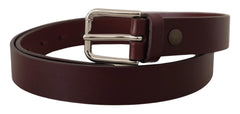 Dolce & Gabbana Maroon Calf Leather Silver Tone Metal Buckle Belt - 80 cm / 32 Inches - Belts