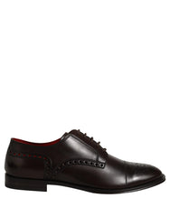 Dolce & Gabbana Maroon Calfskin Leather Derby Men Dress Shoes - EU43/US10