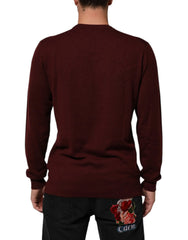 Dolce & Gabbana Maroon Cashmere Crew Neck Pullover Sweater - IT54 | XL - Sweaters