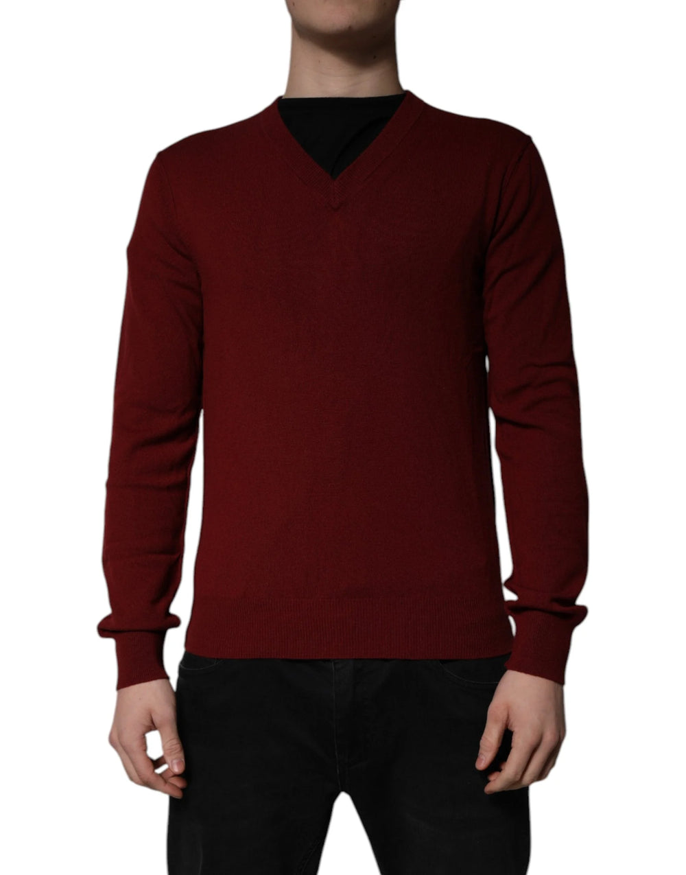 Dolce & Gabbana Maroon Cashmere V-neck Men Pullover Sweater - Sweaters