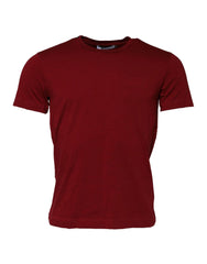 Dolce & Gabbana Maroon Cotton Crew Neck Short Sleeves T-Shirt - IT48 | M - T-Shirts