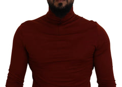 Dolce & Gabbana Maroon Cotton Turtle Neck Zip Sweater - IT46 | S - Sweaters