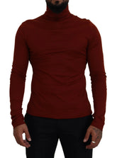 Dolce & Gabbana Maroon Cotton Turtle Neck Zip Sweater - IT46 | S - Sweaters