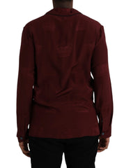 Dolce & Gabbana Maroon Crown Jacquard Silk Long Sleeve Shirt - Shirts