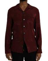 Dolce & Gabbana Maroon Crown Jacquard Silk Long Sleeve Shirt - Shirts