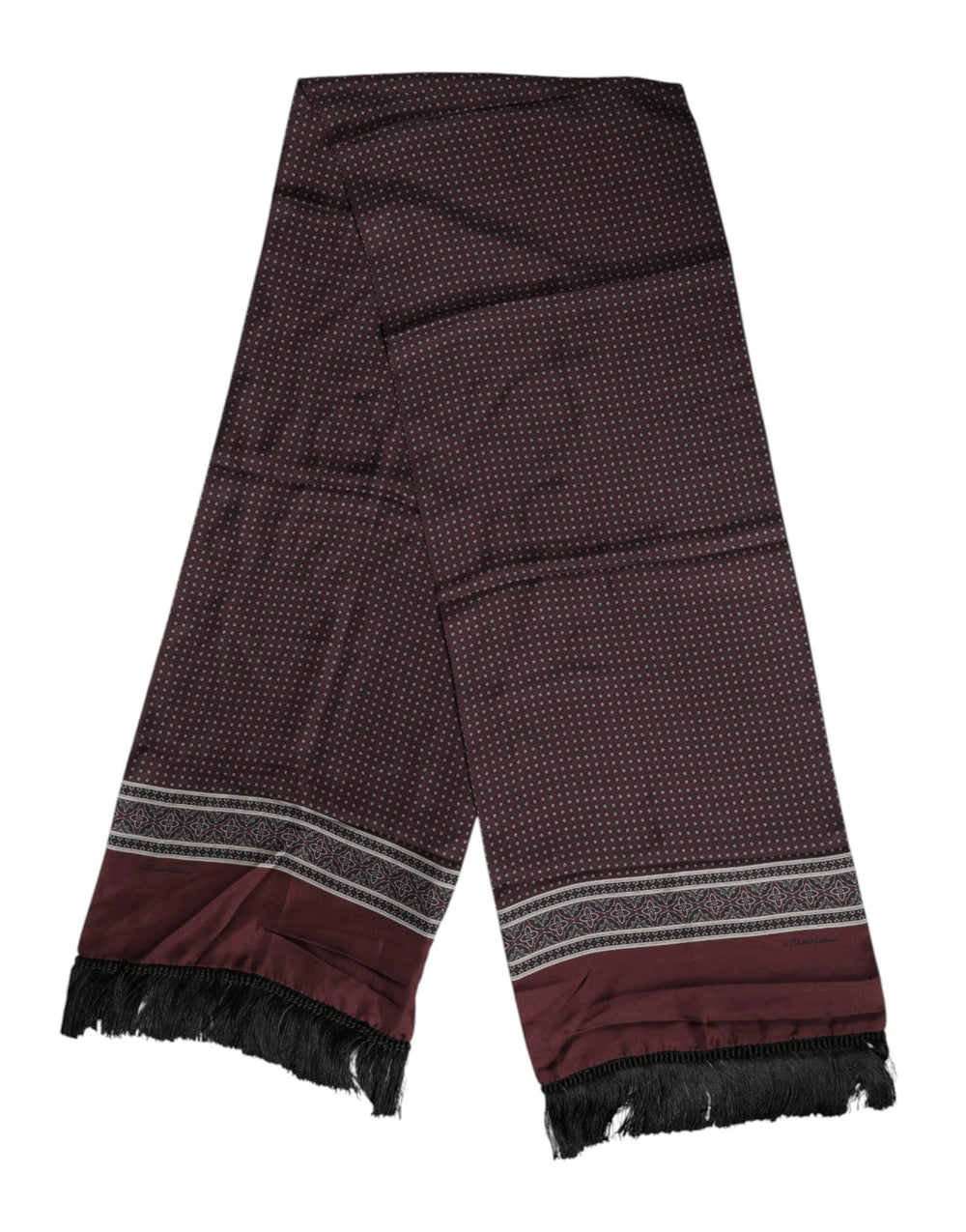 Dolce & Gabbana Maroon Dotted Silk Fringes Foulard Scarf - Scarves & Shawls