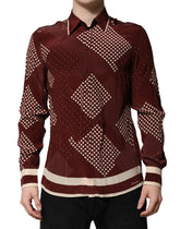 Dolce & Gabbana Maroon Dotted Silk Long Sleeve Casual Shirt - IT40 | M - Shirts