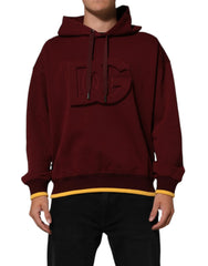 Dolce & Gabbana Maroon Embossed Logo Hooded Sweatshirt Sweater - L - Hoodies