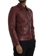 Dolce & Gabbana Maroon Exotic Leather Zip Biker Coat Jacket - IT48 | M - Bomber Jackets