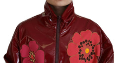 Dolce & Gabbana Maroon Floral Full Zip Polyester Women Jacket - IT40|S - Track Jackets