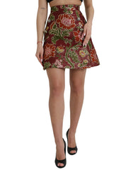 Dolce & Gabbana Maroon Floral Jacquard A-line Mini Skirt - IT40|S - Skirts